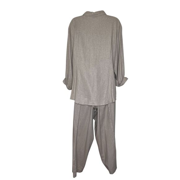 Vicki Waynes Linen Blend Tan Embroidered Button Top Pull On Pant Set Women 20 - Picture 6 of 16